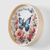 Customizable Blue Butterfly Floral Art-96279 壁時計 (傾斜)