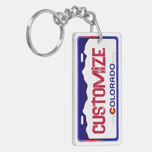 Customizable blue Colorado license plate keychain キーホルダー (正面左)