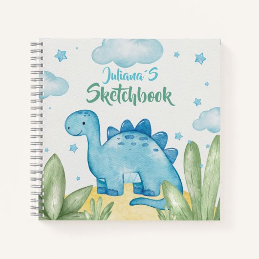 Customizable Blue Dinosaur Sketchbook ノートブック (正面)