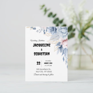 Customizable Blue Floral Wedding 招待状