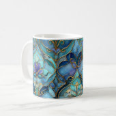 Customizable Blue & Green Stained Glass Pattern コーヒーマグカップ (正面左)