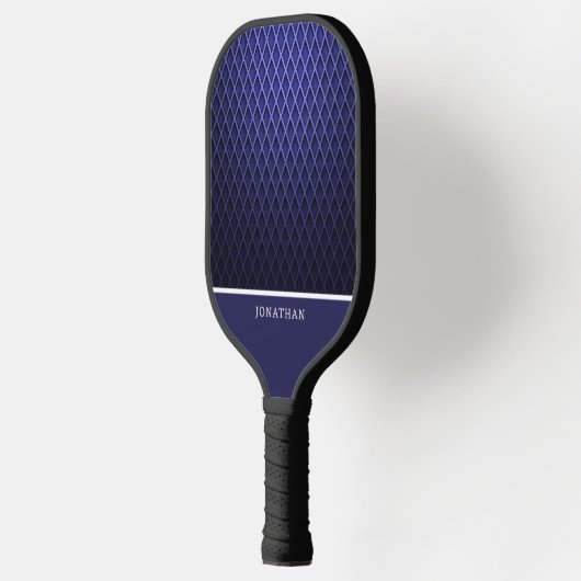 Customizable Blue Navy Diamond Pattern Pickleball ピックルボールラケット (左)