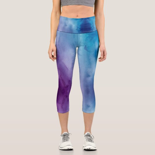 Customizable Blue Purple High Waisted Capris カプリレギンス (正面)