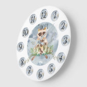 Customizable Blue Raccoon Nursery Clock Large ラージ壁時計 (傾斜)
