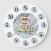 Customizable Blue Raccoon Nursery Clock Large ラージ壁時計 (正面)