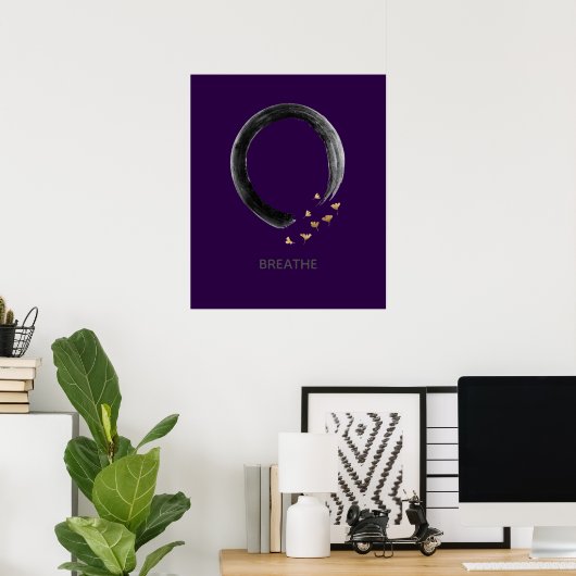 Customizable BREATHE Zen Enso Circle Ginkgo Art ポスター (ホームオフィス)