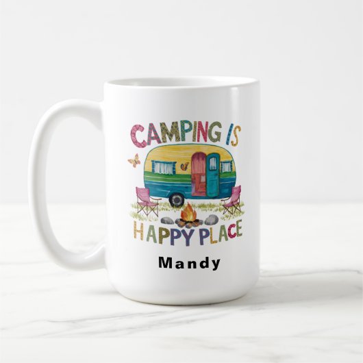 Customizable Camper "Camping is Happy Place" コーヒーマグカップ (左)