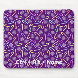 Customizable Candy Canes and Snowflakes on Purple マウスパッド