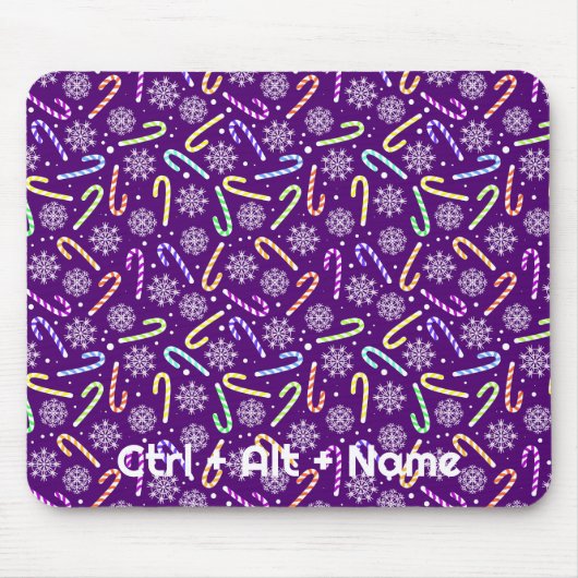 Customizable Candy Canes and Snowflakes on Purple マウスパッド (正面)