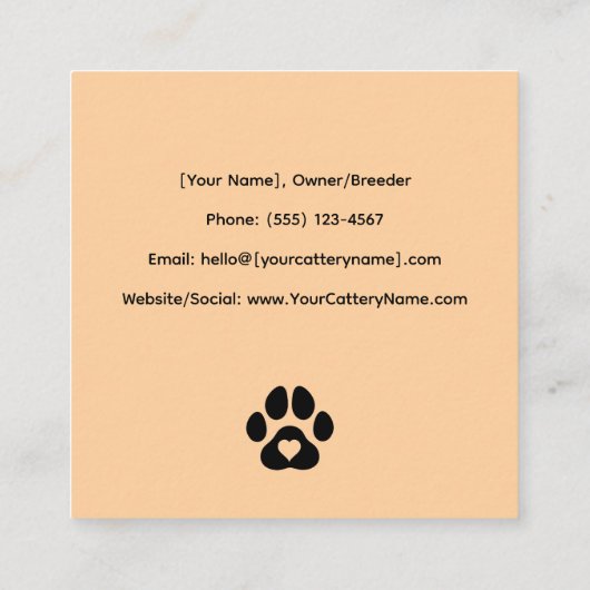 Customizable Cattery Business Card with Cat Photo  スクエア名刺 (裏面)