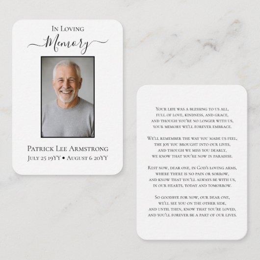 Customizable Celebration of Life Card with Photo ノートカード (正面/裏面)