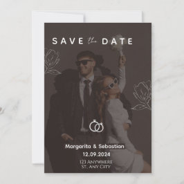 Customizable Chic Black with photo save the date  招待状