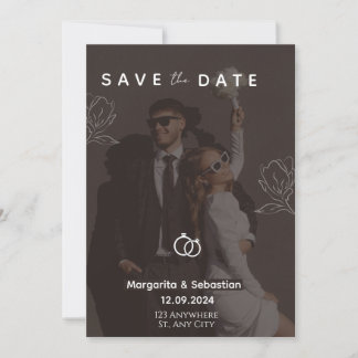 Customizable Chic Black with photo save the date  招待状