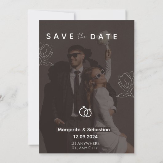 Customizable Chic Black with photo save the date  招待状 (正面)