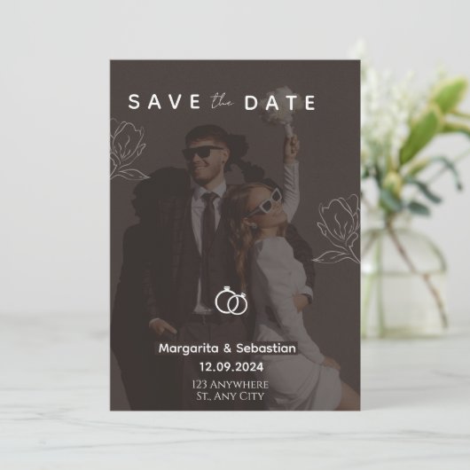 Customizable Chic Black with photo save the date  招待状 (スタンド正面)