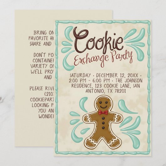 Customizable Christmas Cookie Exchange Party  招待状 (正面/裏面)
