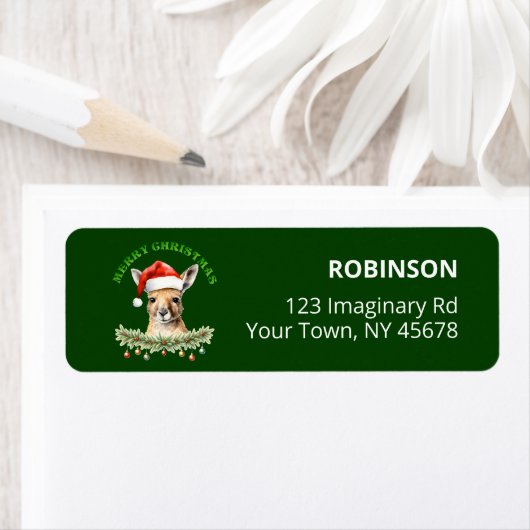 Customizable Christmas Kangaroo Green Return Label ラベル (インサイチュ)