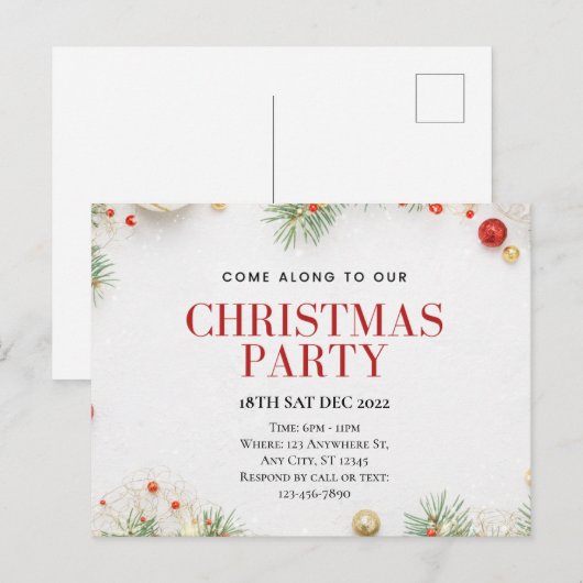 Customizable Christmas Party Postcard ポストカード (正面/裏面)