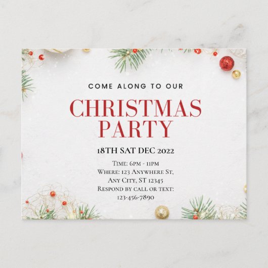 Customizable Christmas Party Postcard ポストカード (正面)