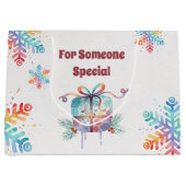 Customizable Christmas Watercolor Forest Animals ラージペーパーバッグ (正面)