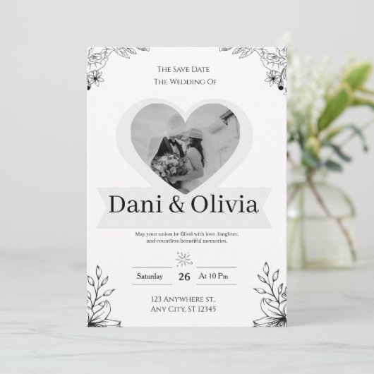 Customizable Classic Black Calligraphy Wedding  招待状 (スタンド正面)