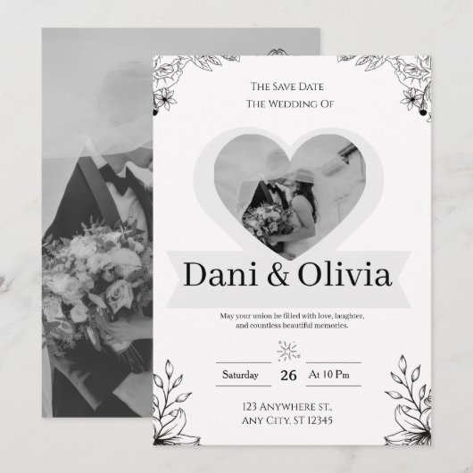 Customizable Classic Black Calligraphy Wedding  招待状 (正面/裏面)