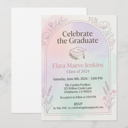 Customizable College Graduation Announcement Card 招待状 (正面/裏面)