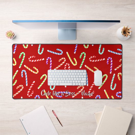Customizable Colorful Candy Canes on Red デスクマット (オフィス1)