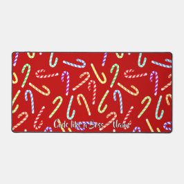 Customizable Colorful Candy Canes on Red デスクマット