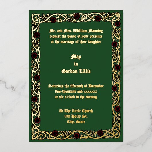 Customizable Colors Floral Foliage Vine Border 箔招待状 (正面)