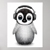 Customizable Cute Baby Penguin Dj with Headphones ポスター (正面)