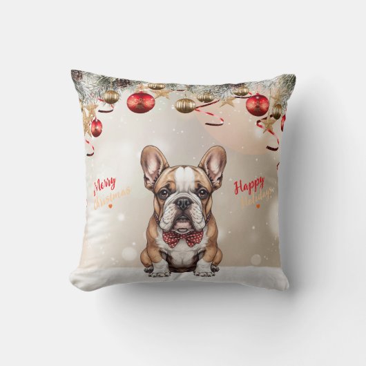 Customizable Cute Bulldog Puppy Christmas クッション (正面)