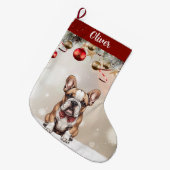 Customizable Cute Bulldog Puppy Christmas Stocking ラージクリスマスストッキング (正面 (吊り時))