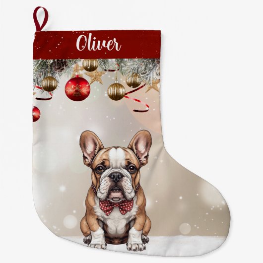 Customizable Cute Bulldog Puppy Christmas Stocking ラージクリスマスストッキング (正面)