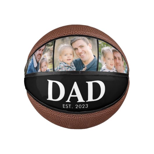Customizable Dad Established 3 Photo Fathers Day ミニバスケットボール (正面)