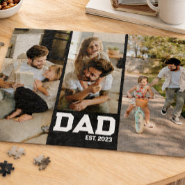 Customizable Dad Established 3 Photo Year Gift ジグソーパズル