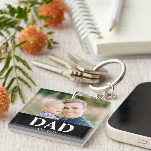 Customizable Dad Established Photo Fathers Day キーホルダー (正面右)