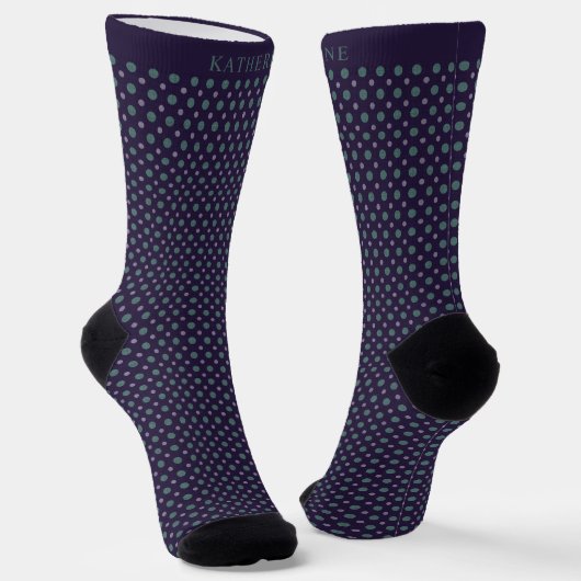 Customizable Dark Navy Blue Green Polka Dot Design ソックス (傾斜あり)