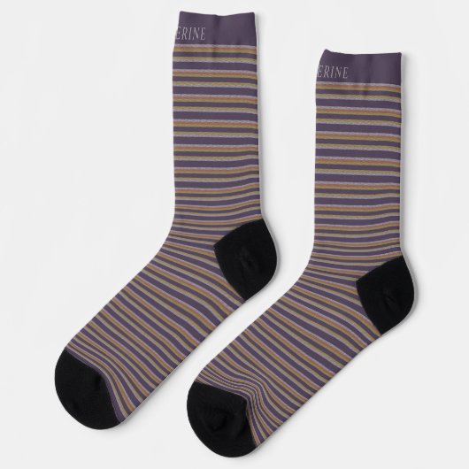 Customizable Dark Plum Purple Grey Stripes ソックス (左)