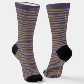Customizable Dark Plum Purple Grey Stripes ソックス (傾斜あり)