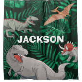 Customizable Dinosaur Kids Dino Jurassic Trex Boy シャワーカーテン (正面)