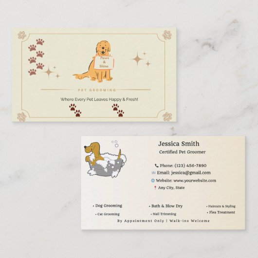 Customizable Dog & Cat Groomer Contact Card | Edit 名刺 (正面/裏面)
