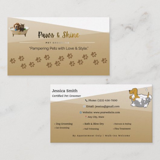 Customizable Dog & Cat Groomer Contact Card | Edit 名刺 (正面/裏面)