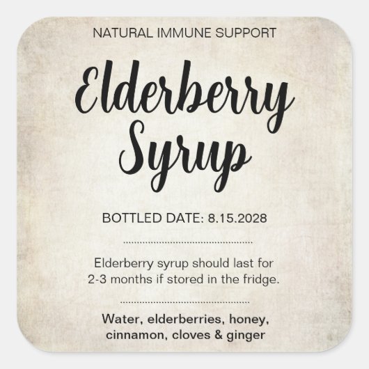 Customizable Elderberry Syrup Label ZEB_02 スクエアシール (正面)