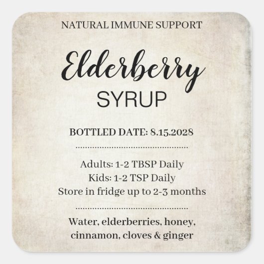 Customizable Elderberry Syrup Label ZEB_03a スクエアシール (正面)