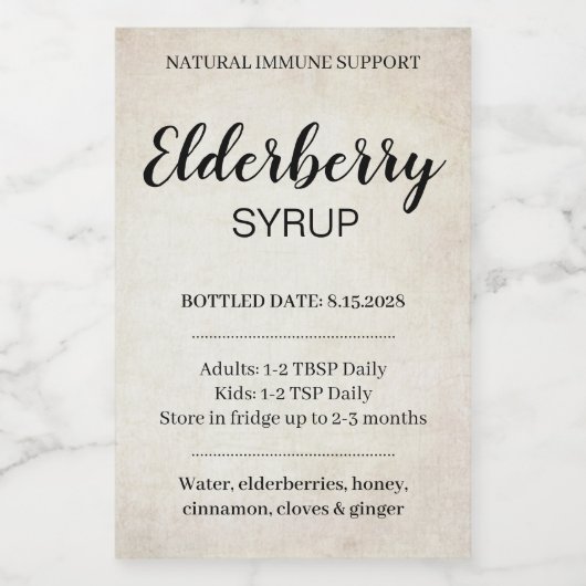 Customizable Elderberry Syrup Label ZEB_03a ワインラベル (シングルラベル)