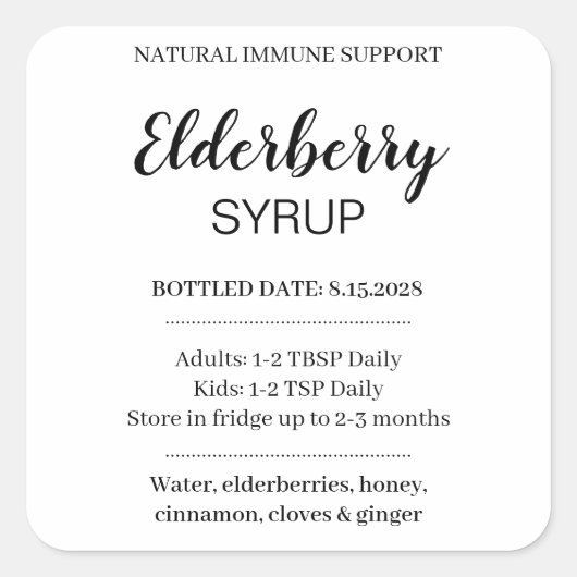 Customizable Elderberry Syrup Label ZEB_03b スクエアシール (正面)