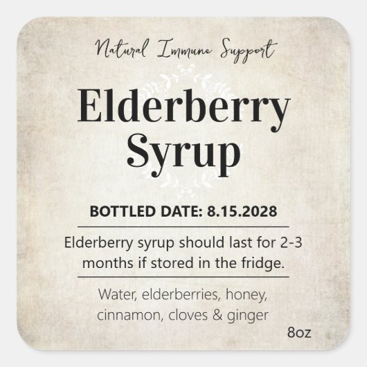 Customizable Elderberry Syrup Label ZEB_06b スクエアシール (正面)