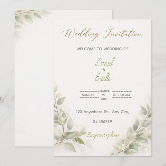 Customizable Elegant Minimal Wedding Invitation   招待状 (正面/裏面)