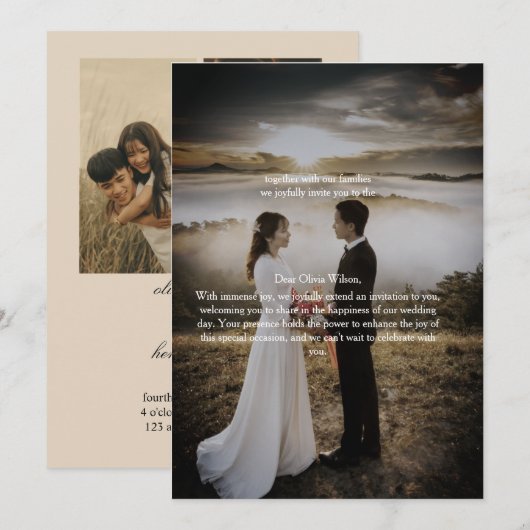 Customizable Elegant Photo Wedding Invitation  招待状 (正面/裏面)